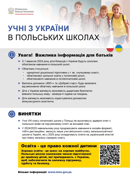 Увага! Важлива інформація для батьків | Obowiązek szkolny i obowiązek nauki dla dzieci i młodzieży z Ukrainy|