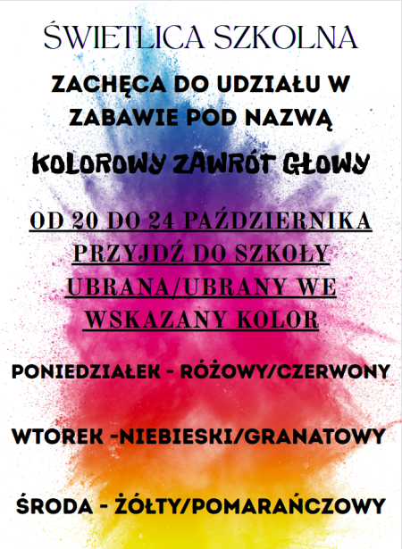 Zapraszamy do zabawy KOLOROWY ZAWRÓT GŁOWY