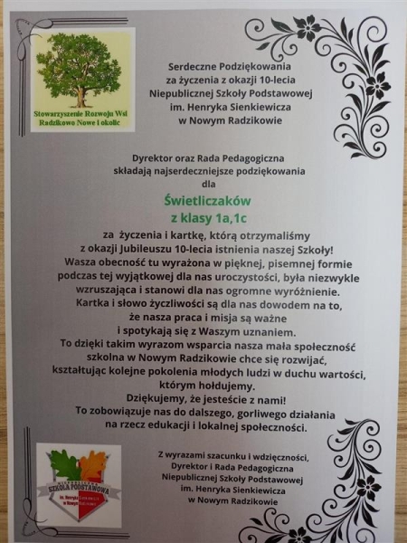 Podziękowanie za życzenia